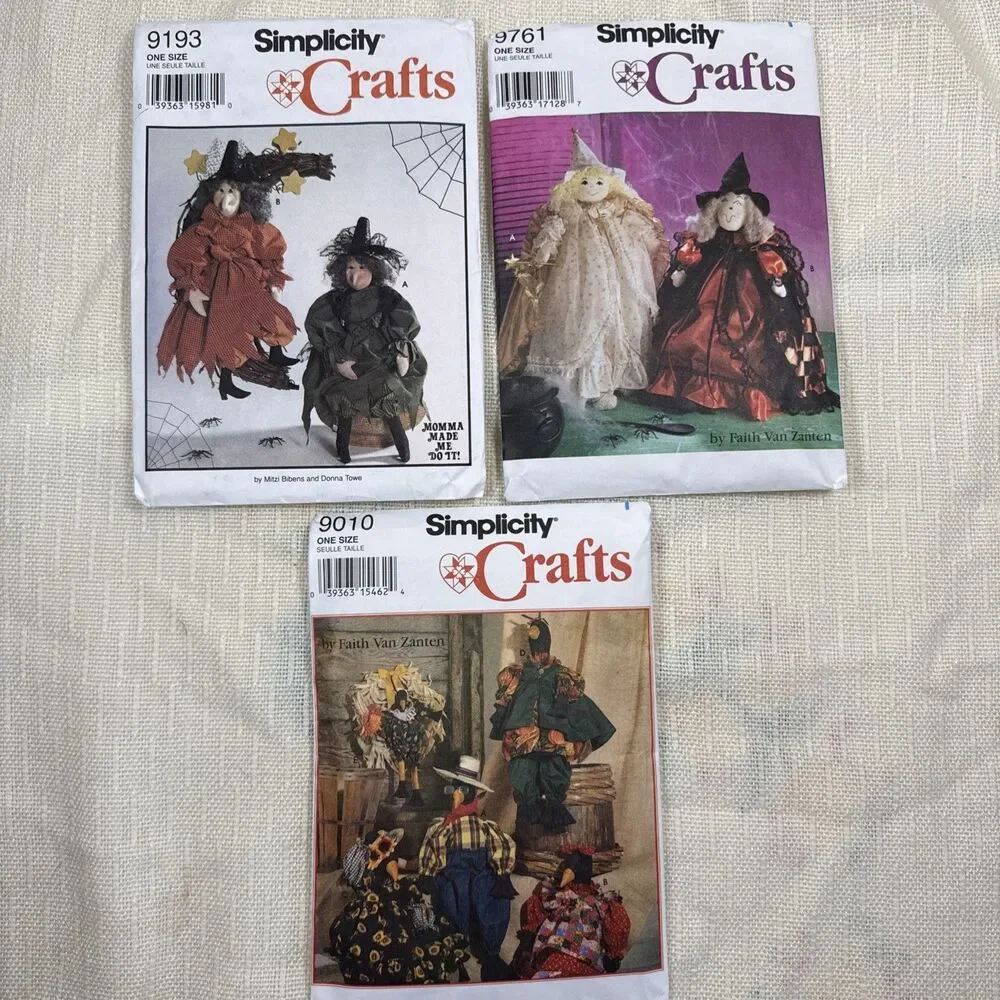 Simplicity Crafts Vintage Fall & Halloween Sewing Patterns Witch Crow Doll